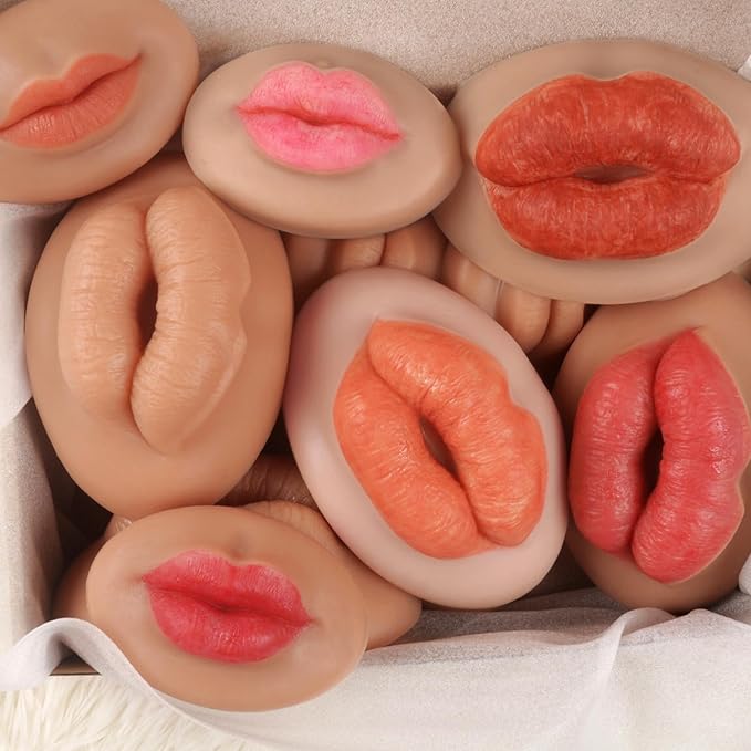 3D Silicone Fake Lips Large with Lipstick for Makeup Tattoo Practice Realistic Artificial Lip Mannequin for Beginners Artists (Thick Big Lip,Tan)