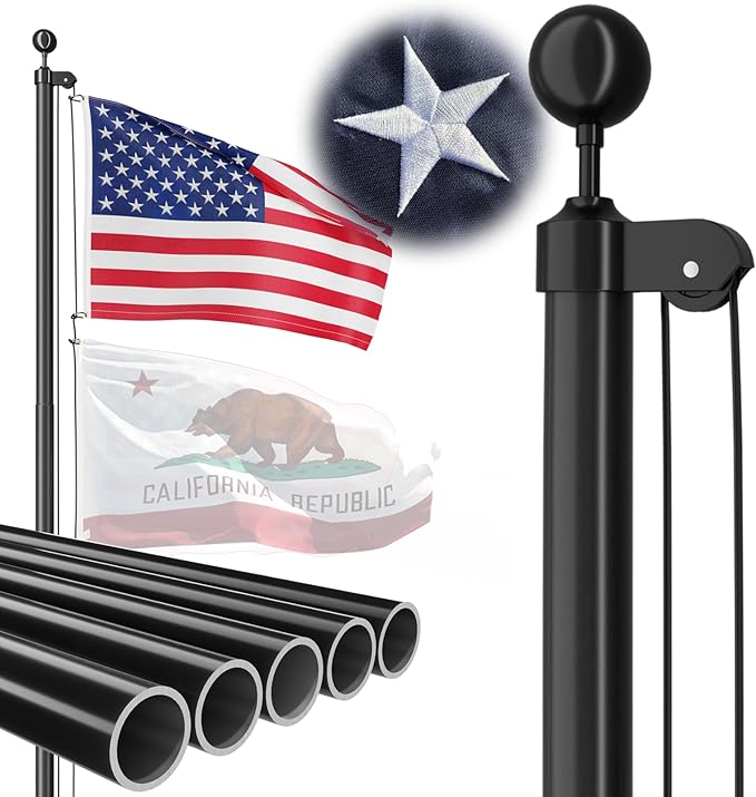 FFILY Heavy Duty 25 FT Flag Pole, Unbending 100MPH Wind Resistance, 12Gauge 95HBW Hard Aerospace Aluminum, In-Ground Flagp...