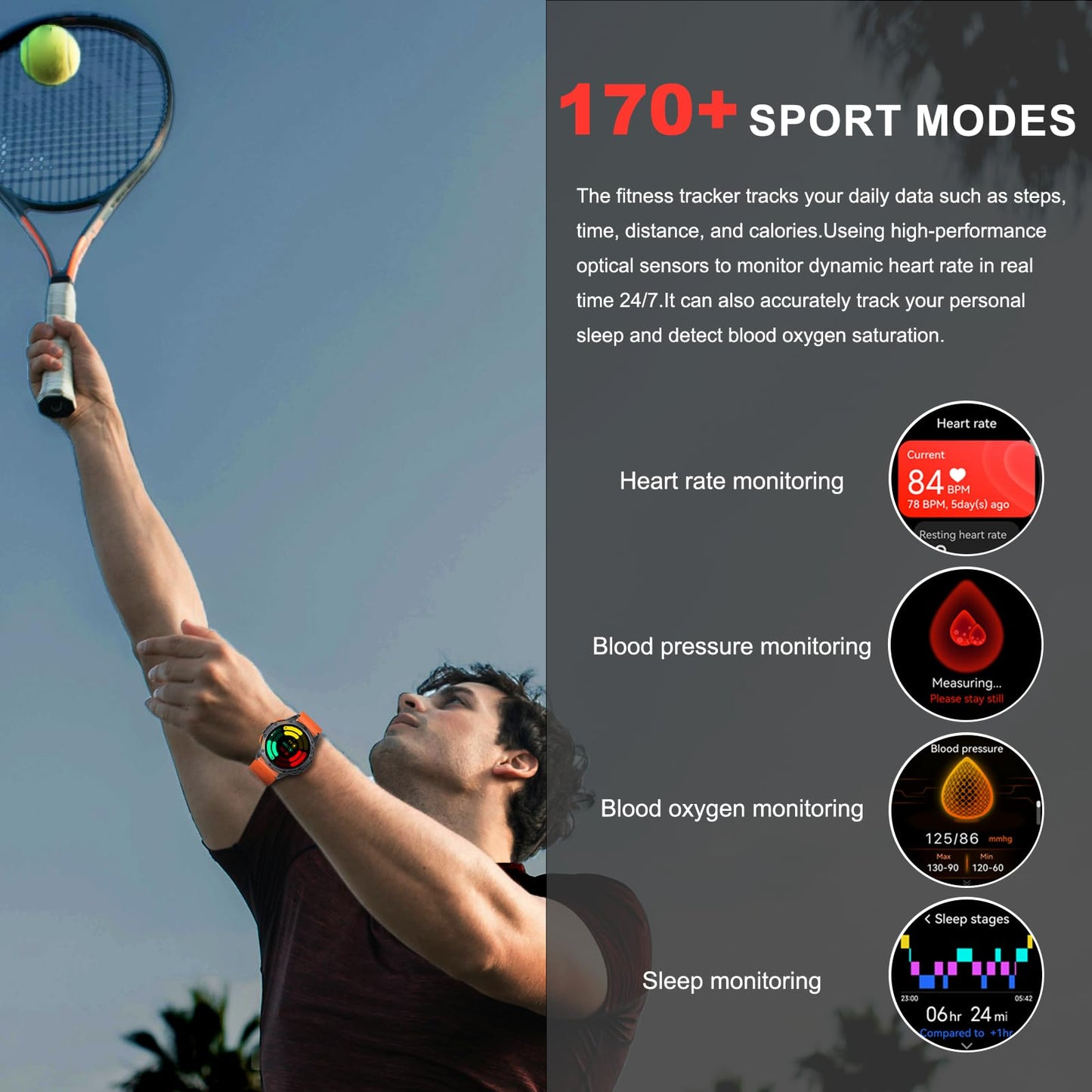 Military Smart Watches Built-in GPS, 170+ Sport Modes for Men with Flashlight, Smartwatch for Android Phones and iPhone, 1.43" AMOLED Screen Bluetooth Call Compass Altimeter (Black & Orange (2 Bands))
