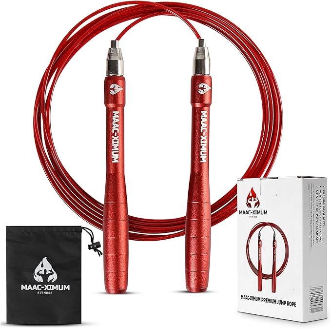 MAAC-XIMUM High Speed Rope - Professional Self-Locking & Adjustable, Adult Speed Jump Rope, 2 x PU coated Steel Ropes & Tr...