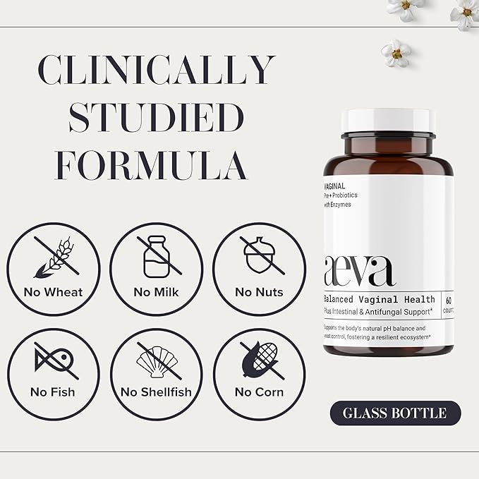Aeva Vaginal Microbiome Support – Probiotics + Prebiotics with Enzymes & Fulvic Acid – Supports Vaginal Health, Yeast Balance, Candida & Gut Wellness – Functional Medicine Formula – Made in California