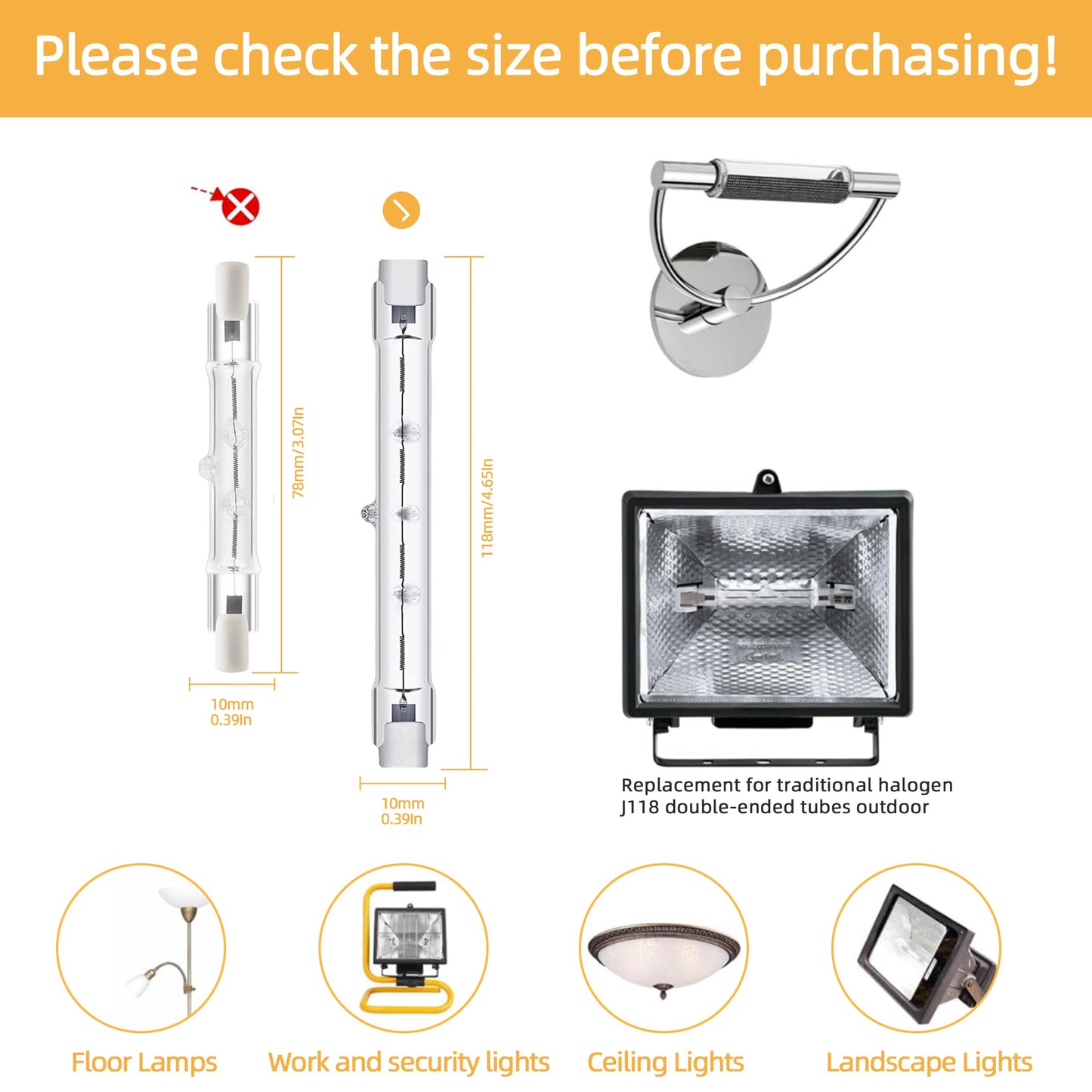 MISDOOD R7S Halogen Light Bulbs, 120V 300W, 4.6 Inch Double Ended, Clear Glass, Dimmable, 6 Pack