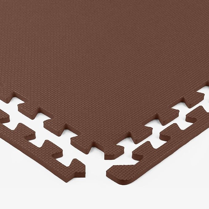 Flooring Inc's 1/2" Soft Non-Toxic Baby Play Mat, Toddler Playmat, Colorful Puzzle PlayMat, Floor Mats for Kids & Babies, EVA Foam Interlocking Tiles for Nursery & Playroom | Brown, 12 Tiles, 48 Sq/Ft