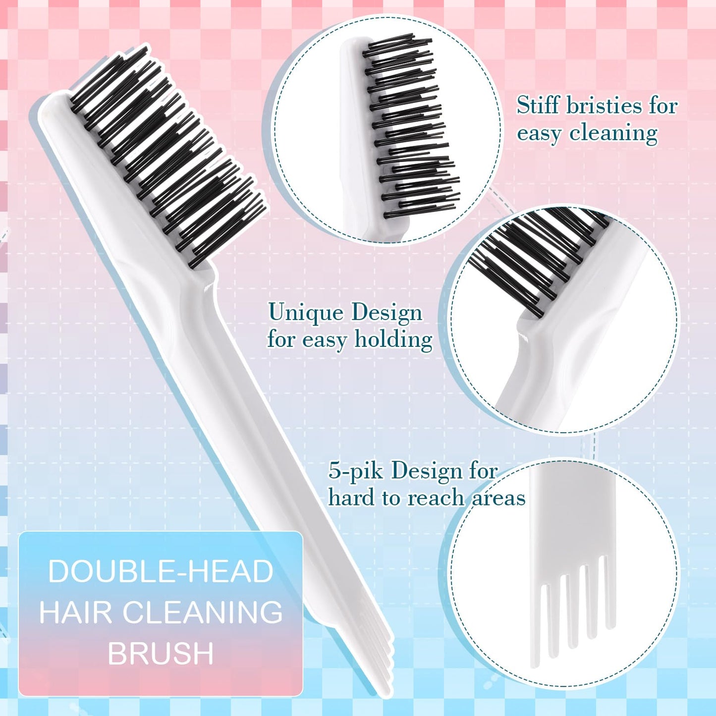 Boao 2 Pieces Hair Brush Cleaning Tool Comb Set 2-in-1 Mini Hair Brush Dirt Remover with Metal Wire Rake for Removing Dust Home