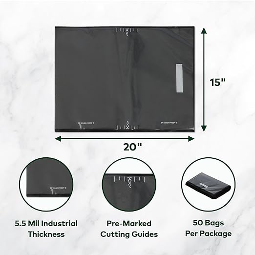Vacuum Seal Bags 15" x 20" (50 Count) 5.5 Mil (Black and Clear) - BPA Free Commerical Grade Food Saver for Storage, Sous Vide, and Meal Prep Sealer Bag