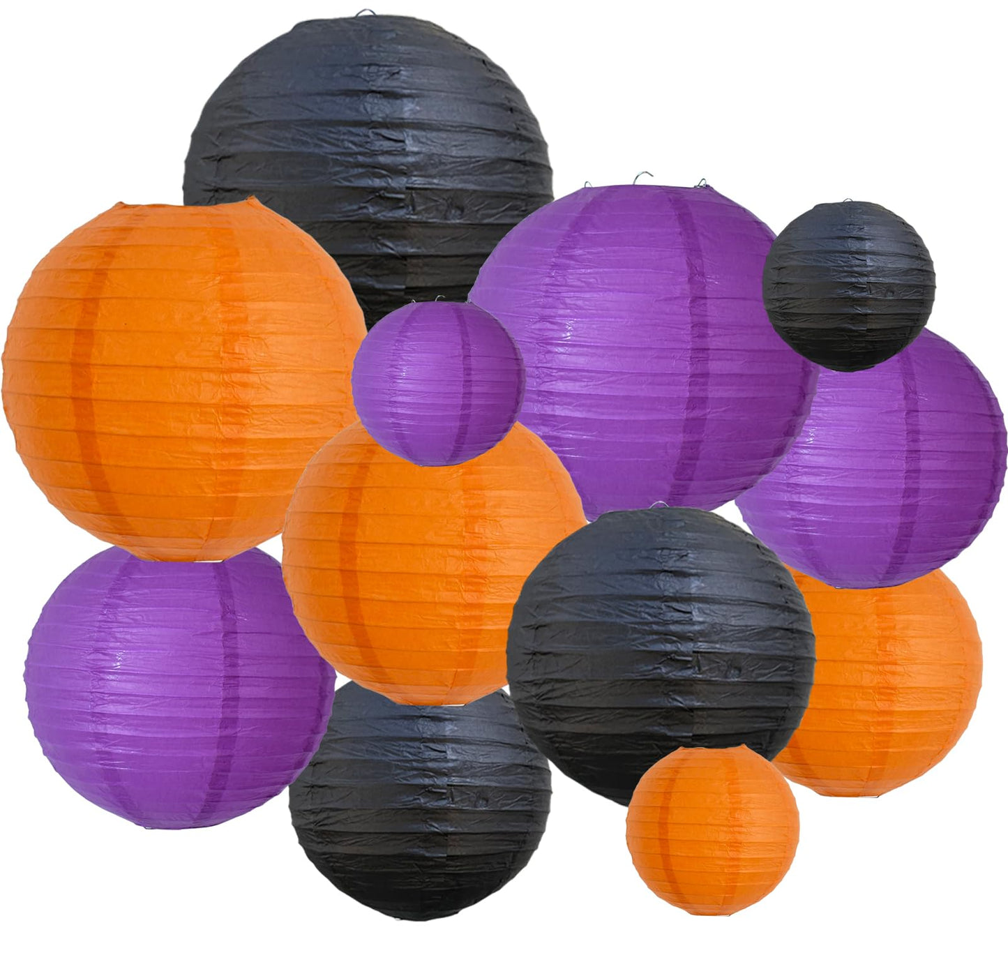 Beishida 12Pcs Orange Purple Black Paper Lanterns Decorative Chinese/Japanese Hanging Round Paper Lanterns Lamp For Halloween Birthday  Wedding  Christmas  Bridal Home Decor  Party Decoration