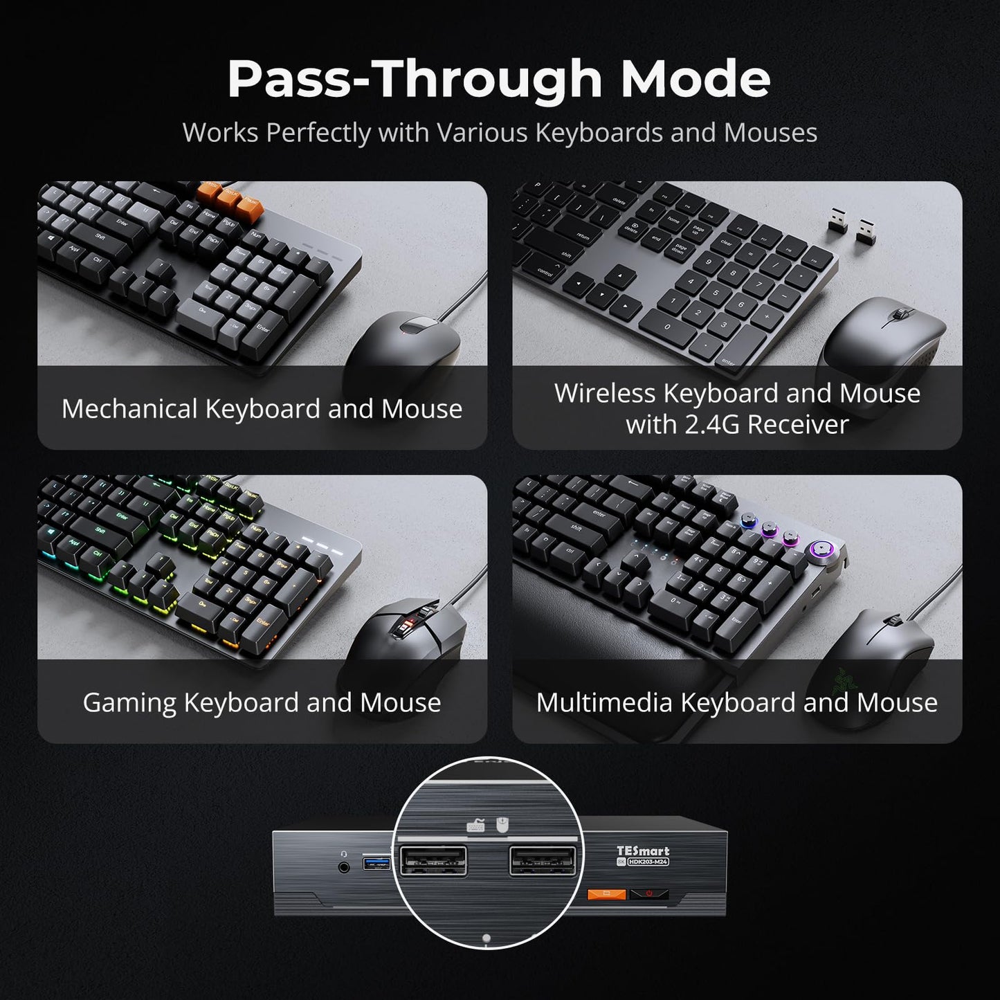 TESmart 4K@144Hz Displayport + HDMI KVM Switch 3 Monitors 2 Computers USB 3.0, HDMI 2.1&DP 1.4 KVM Switch Triple Monitors 8K@60Hz Gaming, Support EDID, Gigabit Network, VRR, All Input Cables Included