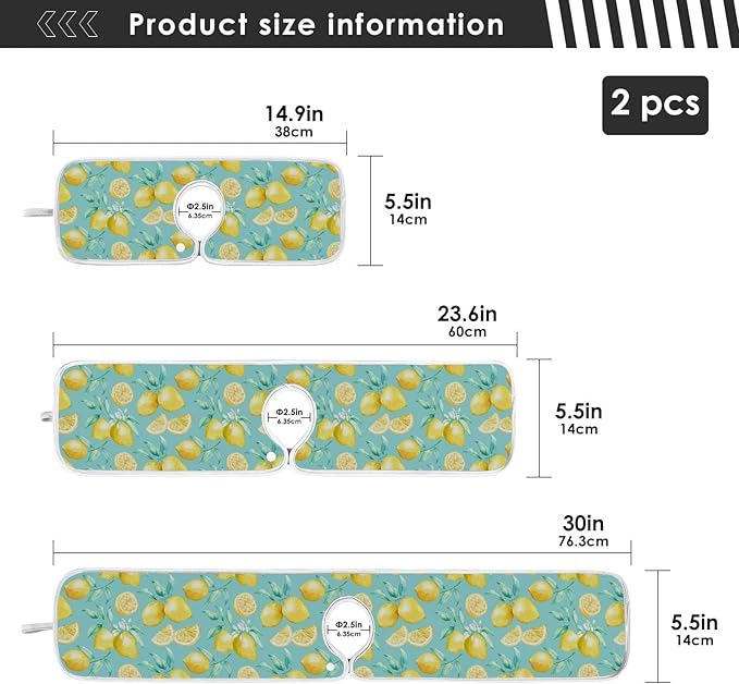 Lemon Turquoise Faucet Water Catcher Mat 2 Pack Flowers Leaves Summer Drying Mat Absorbent Bathroom Faucet Handle Drip Catcher Tray Bar RV Kitchen Sink Splash Guard 14x5 Inches