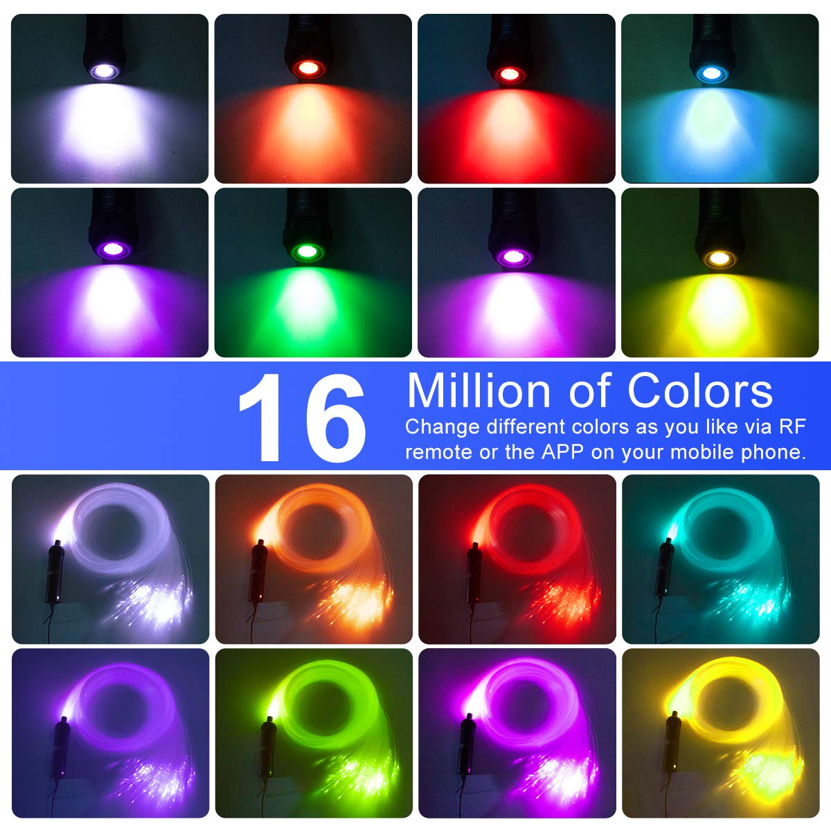 Azimom Bluetooth/Rf Control 6W Car Use Sound Activated Fiber Optic Light Box Engine Music Sensor Mode Rgbw Starlight Engine Driver For Car Indoor Star Lighting Decoration