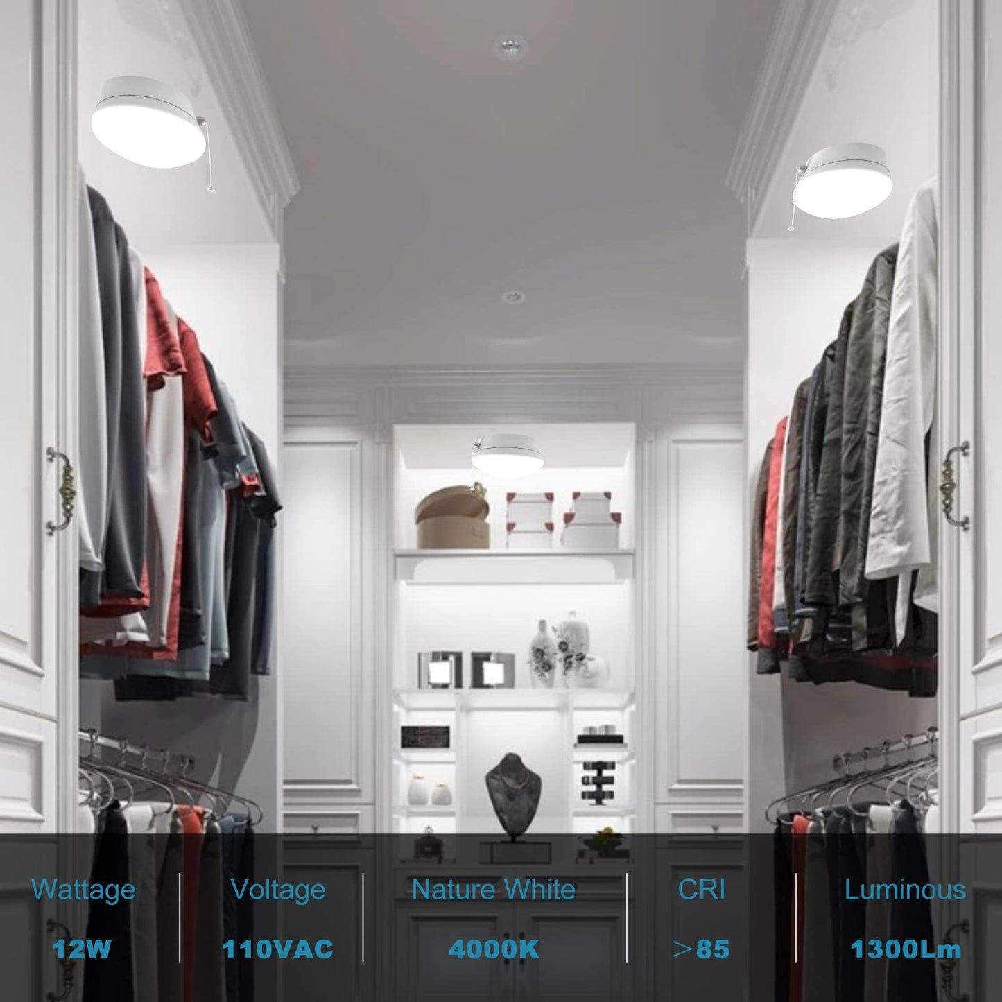 Lightdot 4 Pack 7  Modern Led Ceiling Light With Pull Chain 12W 4000K  1300Lm  125W E26 Bulb Replacement  Energy Saving Flush Mount Lighting For Closets/Bedroom/Corridor