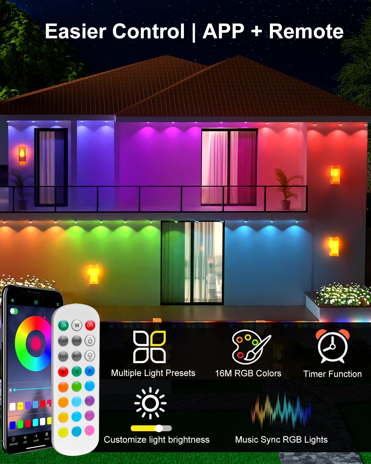 Tropwellhouse Permanent Outdoor Lights For House  100Ft Rgb Smart Led Eave Lights With App & Remote Control  Ip67 Waterproof For Outdoor Decorations Including Halloween  Christmas  And Daily Lighting