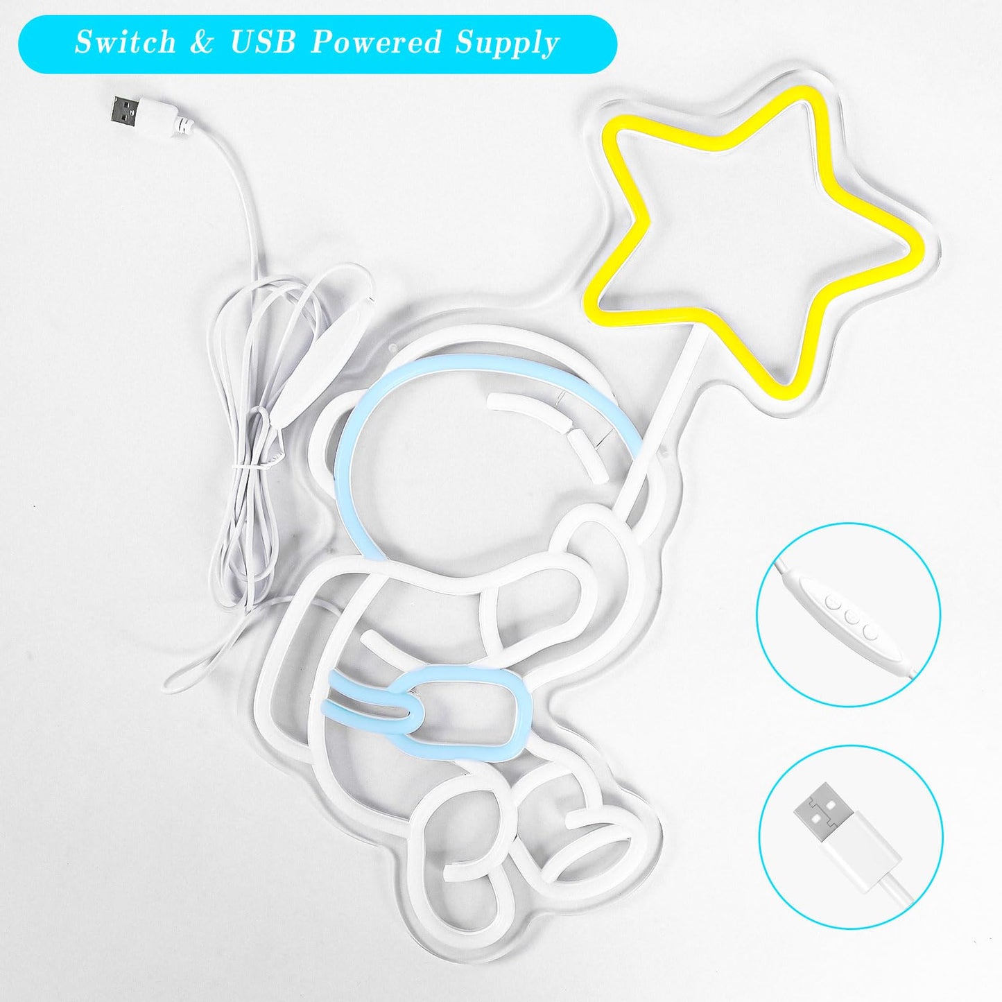 Astronaut Star Neon Sign Spaceman Led Neon Light For Wall Decor Dimmable Astronaut Holding Stars Signs Lights Space Decor For Boys Christmas Gift  Kids  Game Room  Man Cave