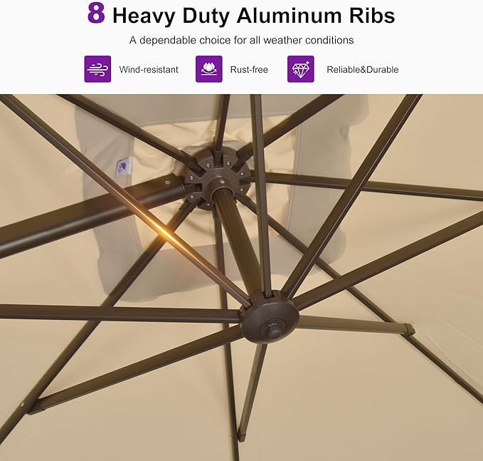 PURPLE LEAF 8 Feet Cantilever Patio Umbrella Square Umbrella with 360° Rotation and Aluminum Offset Hanging Outdoor Umbrella for Pool Garden Backyard Deck, Beige
