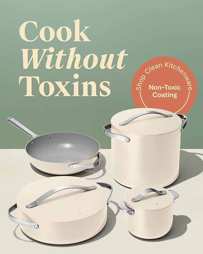 Caraway Cookware+ Collection - Specialty Cookware Set - Petite Cooker, Stir Fry Pan, Rondeau, & Stock Pot - 3 Lids & Storage Organizer Included - Perracotta