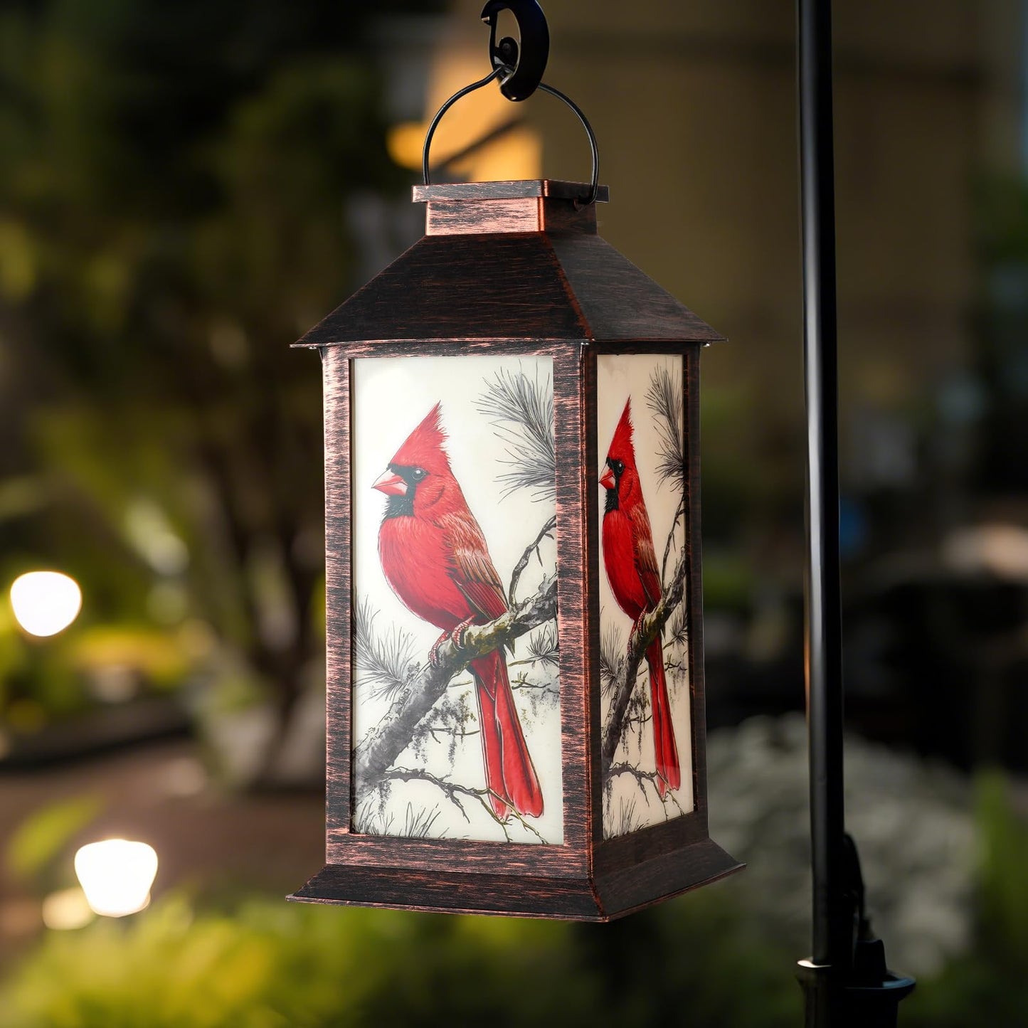 Homemory Hanging Solar Lanterns Outdoor Waterproof, Solar Cardinal Lights with LED Flickering Flameless Candles, Gifts for Women