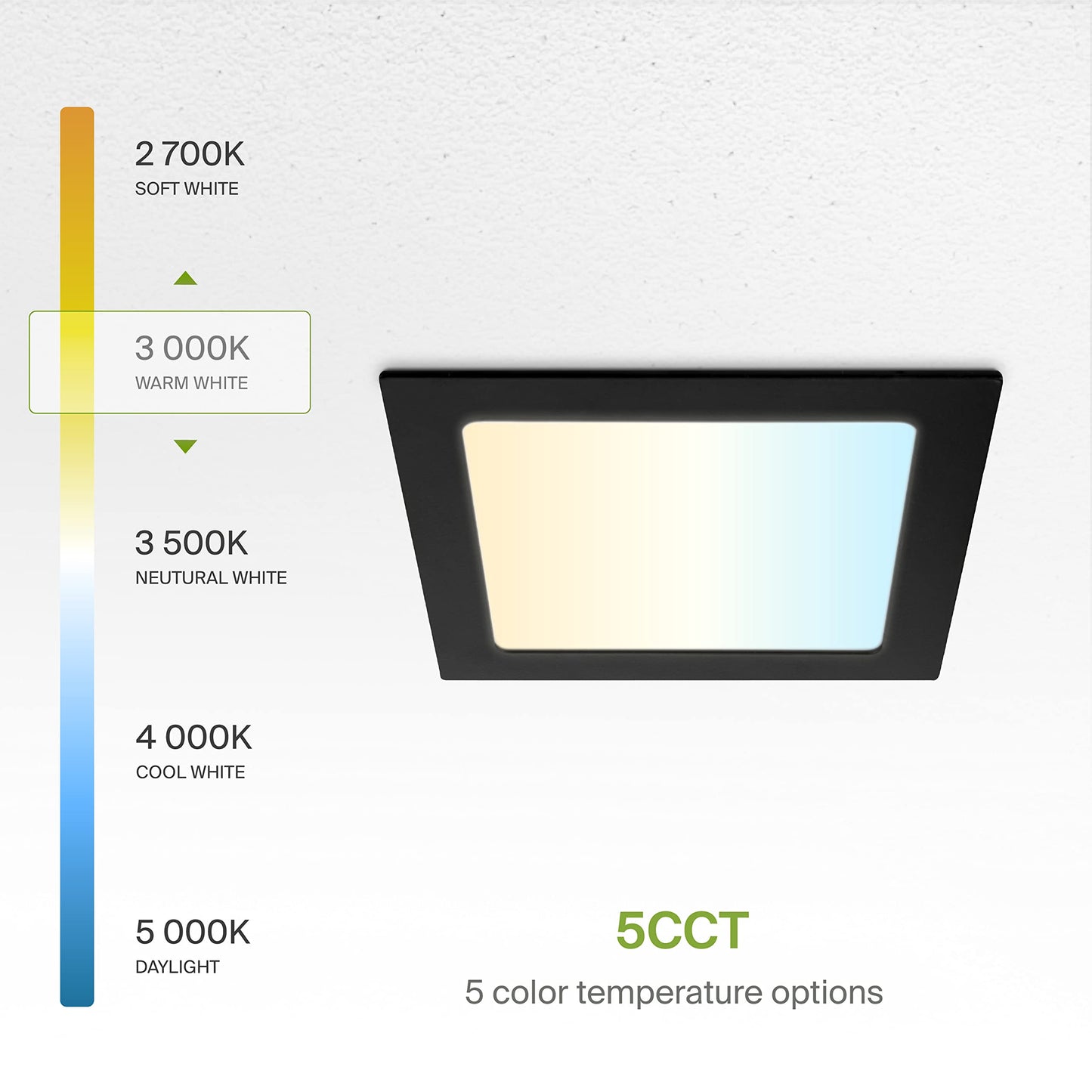 Asd 1 Pack Led Square Recessed Lighting 8 Inch  5 Cct 2700K-5000K Cri90+  20W 70W Eqv  Ultra Thin Dimmable Ceiling Lights With J Box  Canless Wafer Downlight  Slim Panel Light  Ul Energy Star  Black