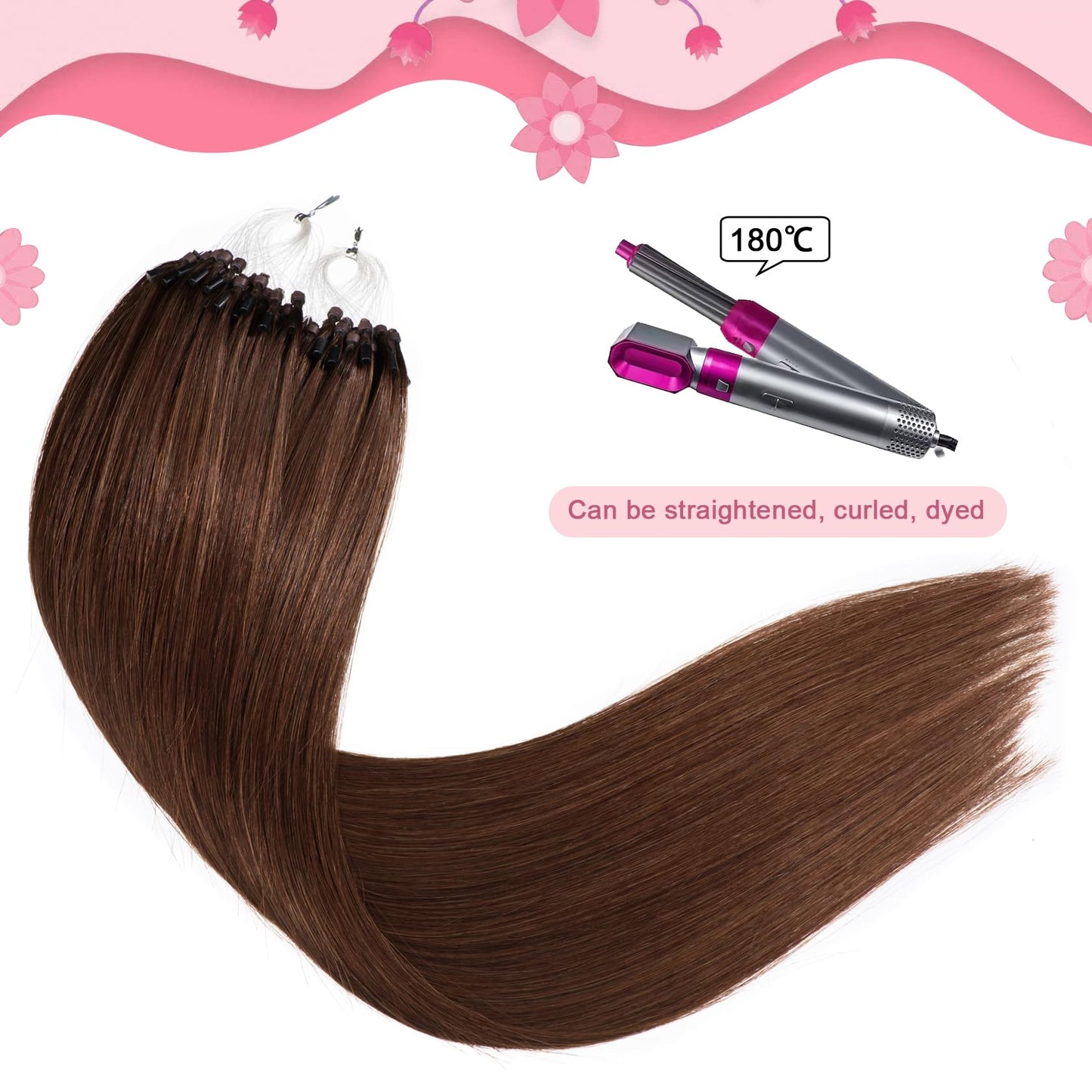 Kpvxxve Micro Bead Hair Extensions Real Human Hair Chocolate Brown Micro Link Hair Extensions Human Hair 18 Inch Micro Ring Huma