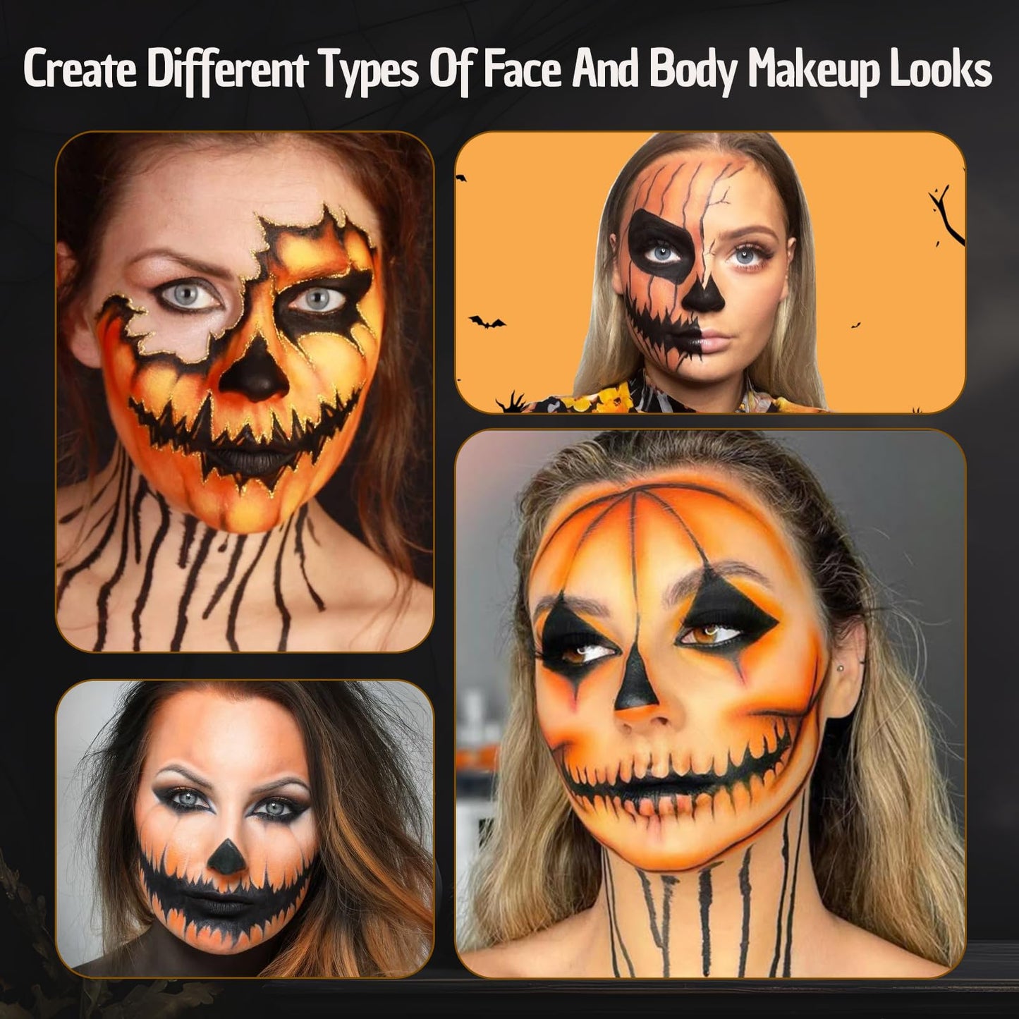 VPCRT6 Black Red Orange Face Body Paint, with 3PCS Sponge and 1PC Brush, Face Painting Kit with Applicator for Halloween Makeup,