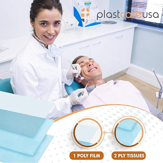 PlastCare USA Disposable Dental Bibs 13"x18" - 3 Ply Waterproof Tattoo Bib Sheet for Patients - Dentist or Medical Tray Cover and Nail Table Cover Supplies, Yellow