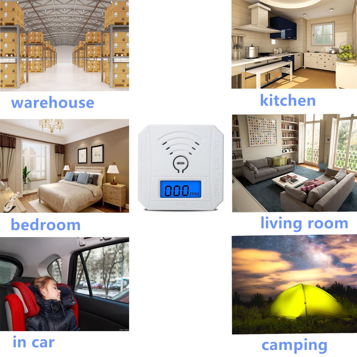 COOKSS Carbon Monoxide Detector 2 Pack,CO Gas Monitor Alarm with LCD Digital Display and Sound Warning，Battery Powered High Accuracy CO Alarm for Home,Office,Warehouse