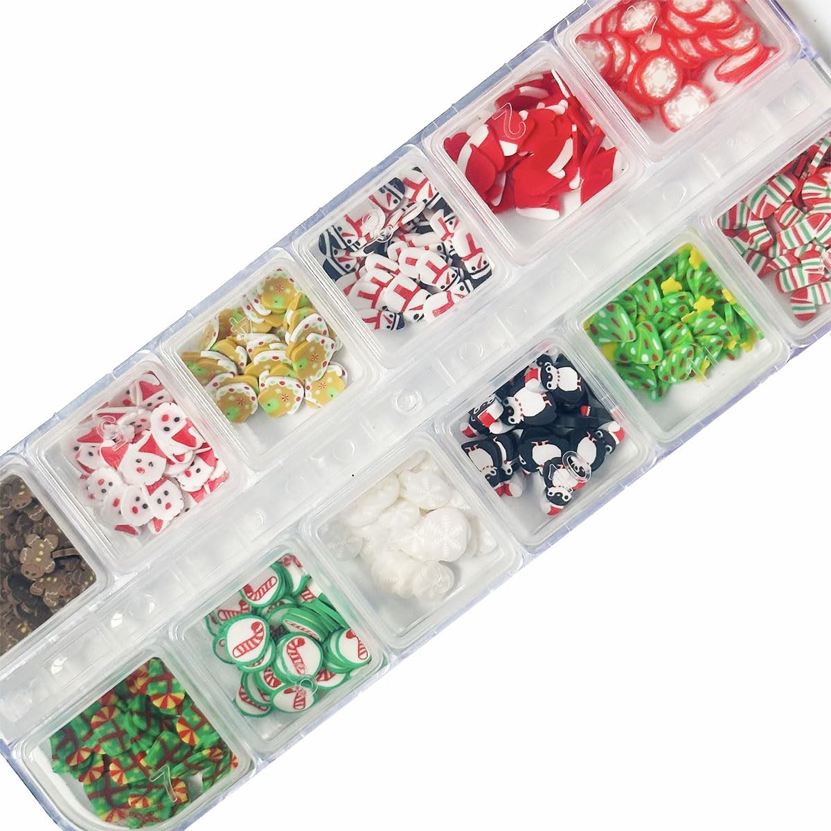 2 Boxes Christmas Nail Art Slices, 3D Xmas Polymer Clay Mini Slices Snowflake Santa Claus Candy Can Resin Making Flakes Charms C