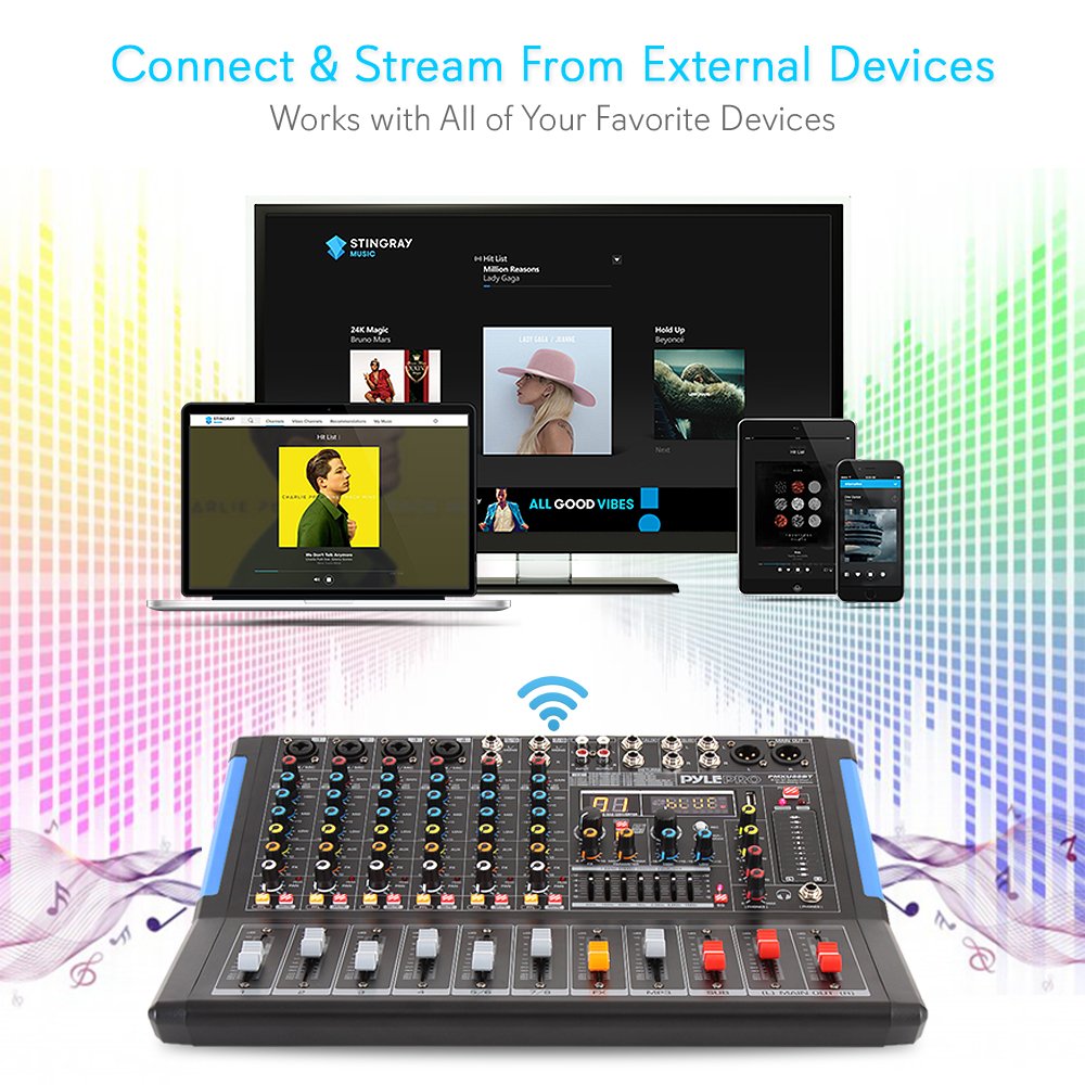 Pyle 8-Channel Bluetooth Studio Audio Mixer- Dj Sound Controller Interface W/ Usb Drive For Pc Recording Input, Xlr Microphone J