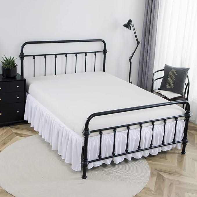 Bed Skirt Twin Size Ruffled Bed Skirt with Split Corners, 14 Inch Drop Dust Ruffle Bed Skirt with Platform, White