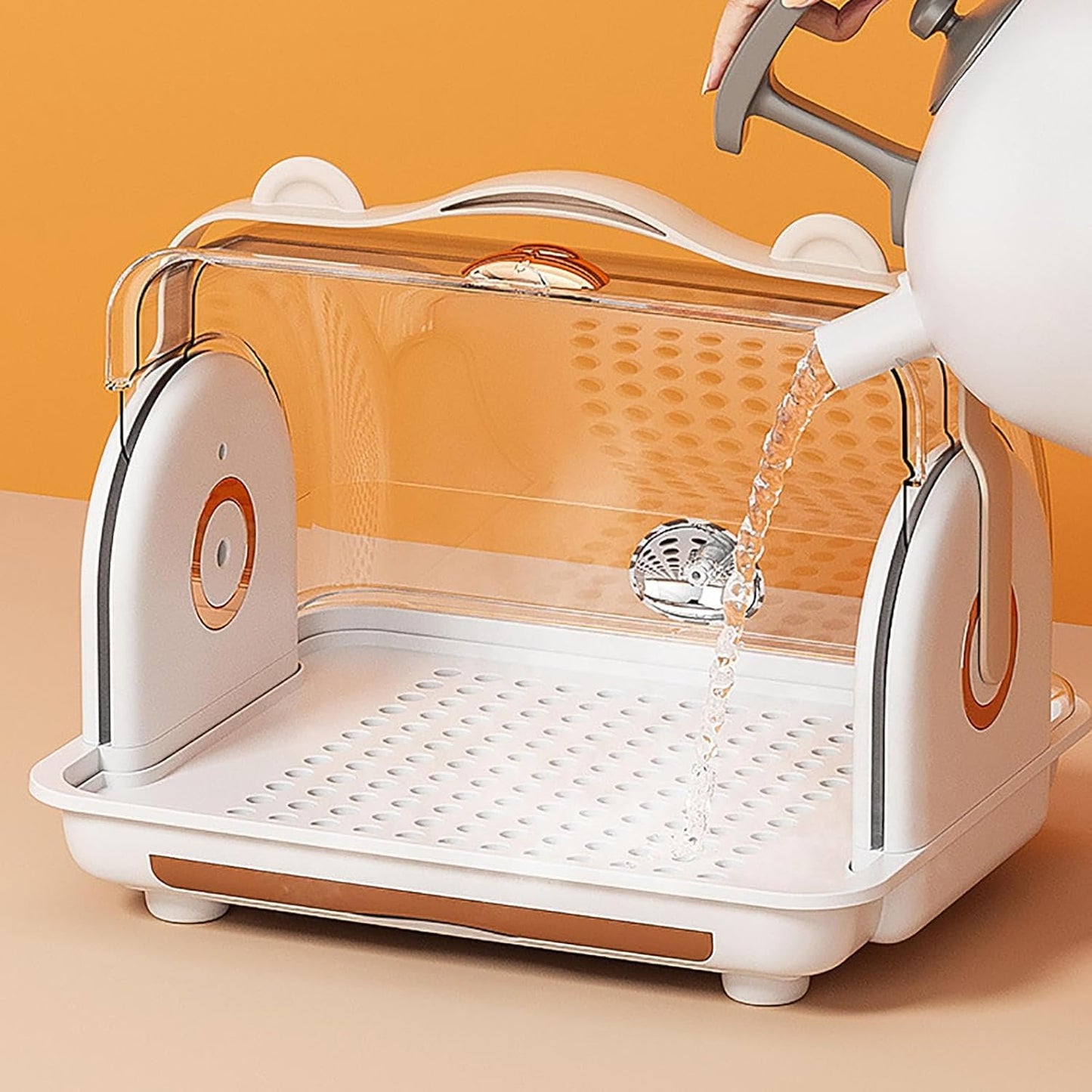 Nollapo Baby Bottle Drying Rack Storage with 3 Brush, Nursing Bottle Storage Box Organizer with Cover, Portable Kitchen Cabinet Organizer, Durable countertop Dryer (Orange)