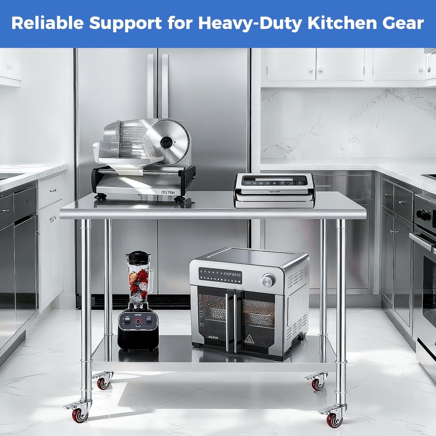OSTBA Stainless Steel Table for Prep & Work 24x60 Inches with Casters Wheels, NSF Metal Commercial Heavy Duty Table with Adjustable Undershelf for Restaurant Kitchen Home and Hotel