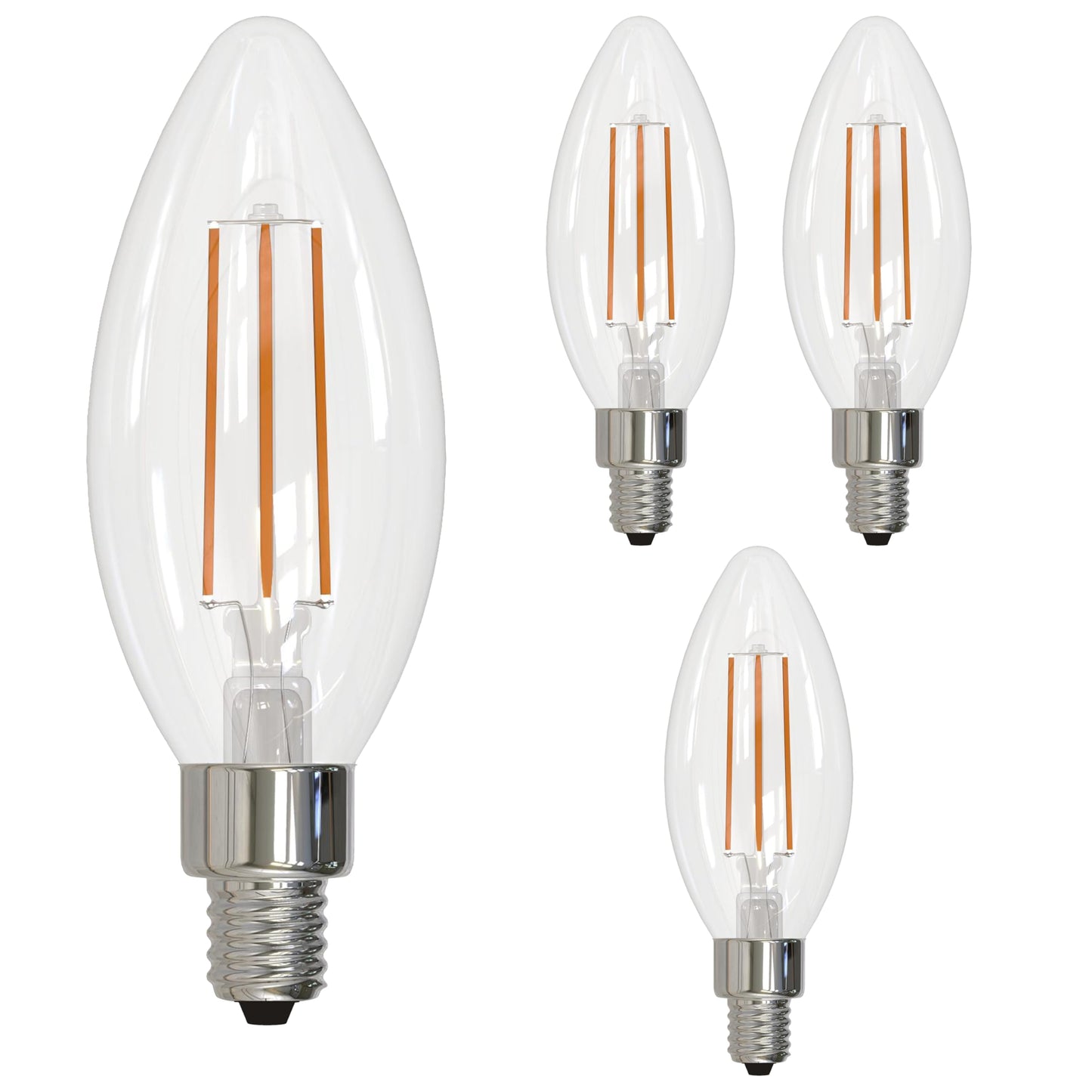 Bulbrite 5W B11 LED Filament Light Bulb, E12 Candelabra Base, 2700K, 500 Lumens, 60W Equivalent, Clear, 4 Pack