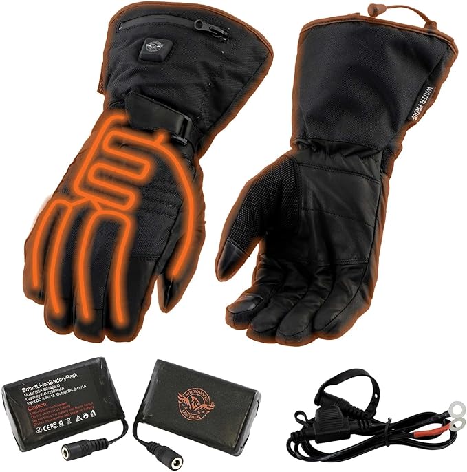 Milwaukee Leather MG17501SET Men’s Heated Black Leather/Textile Winter Gloves/Harness Wire and i-Touch