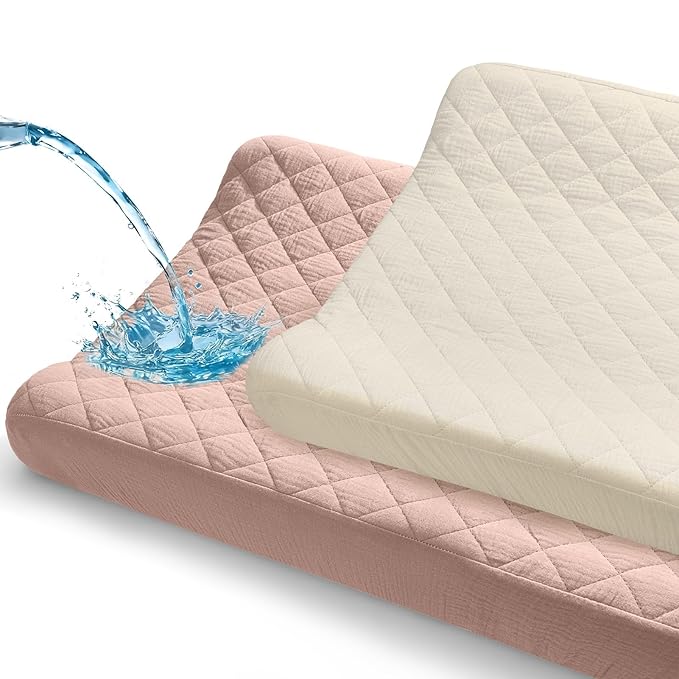 Unicorn Castle Waterproof Changing Pad Cover Muslin Changing Table Pad Cover 2 Pack Quilting for 32"x16" Baby Changing Pad Sheets Girls Boys,Pink White