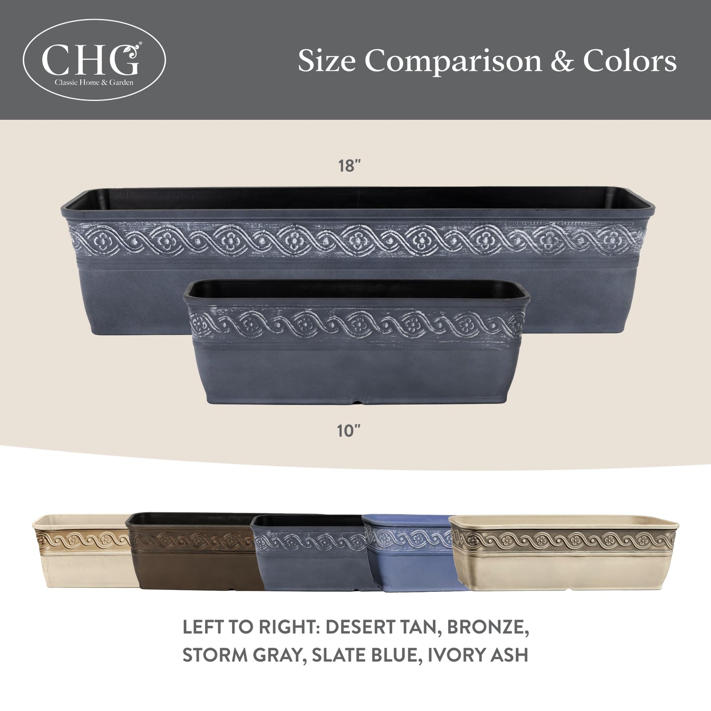 Classic Home and Garden Corinthian Trough Planter, 10", Bronze