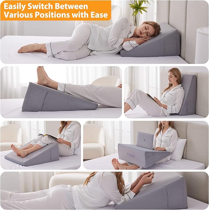 Bed Wedge Pillow for Sleeping, 7.5" Wedge Pillows for After Surgery, Soft Memory Foam Top, Triangle Pillow Wedge, Body Positioners for Leg Elevation, Acid Reflux, Gerd, Snoring Relief, Velvet