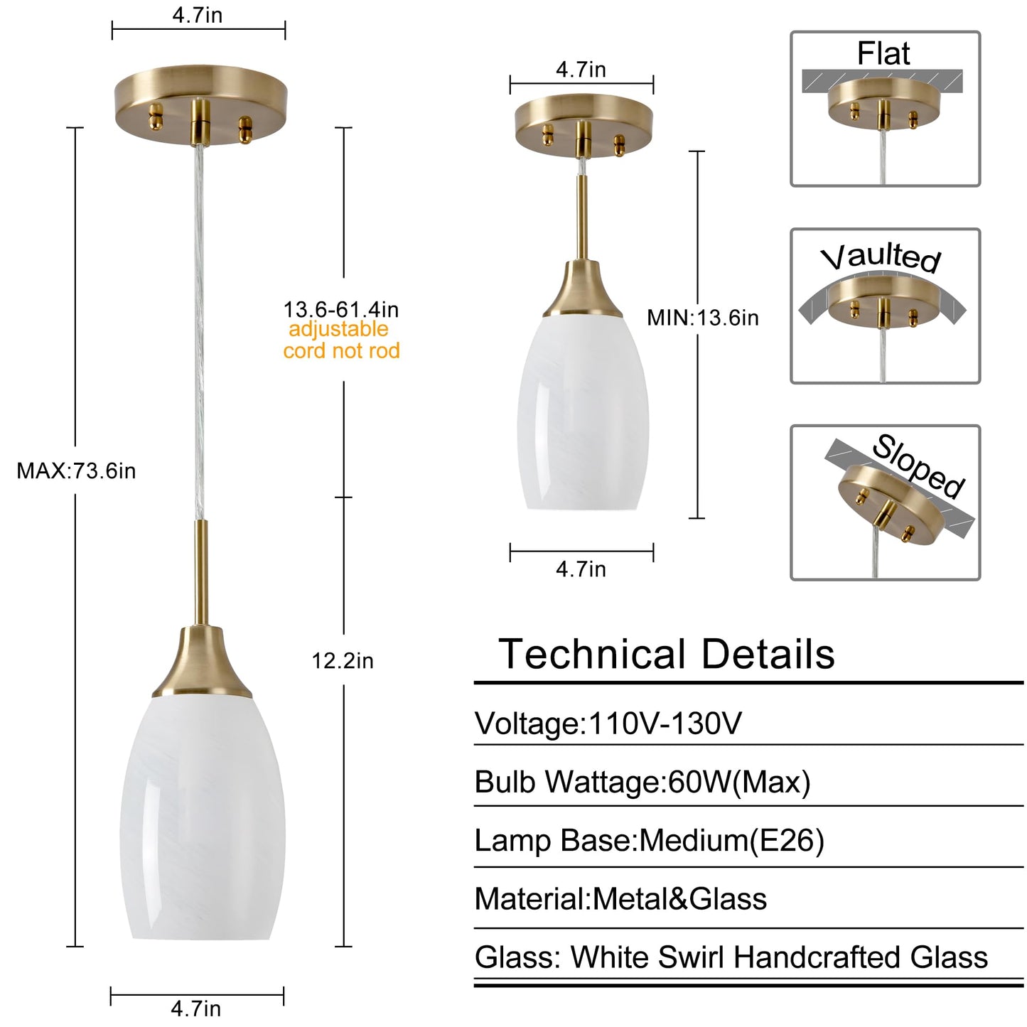 Viinew Mini Glass Pendant Light 3-Pack Art Glass Oval Chandelier Brushed Gold Finish 4.72in for Kitchen Dining Foyer Hallway