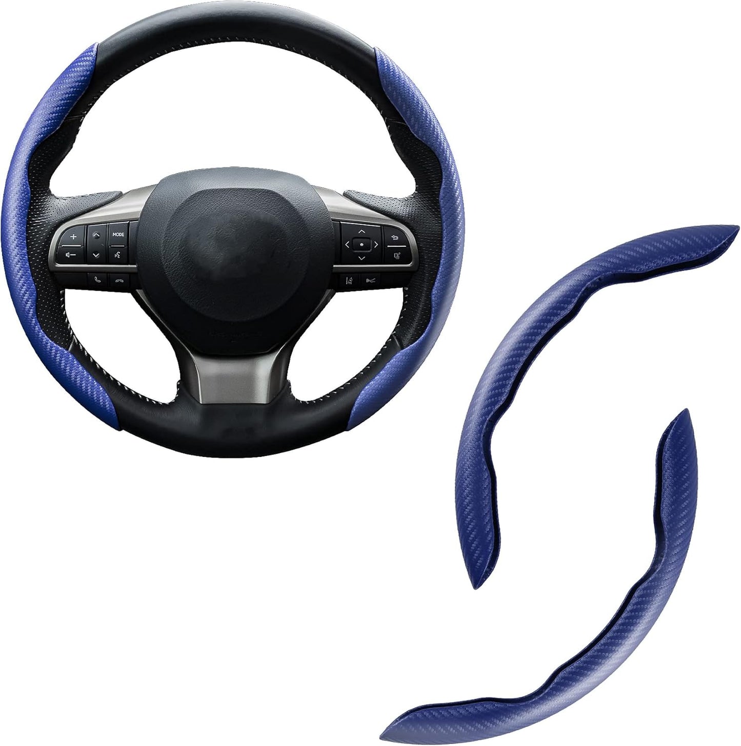 Amiss Car Carbon Fiber Anti-Skid Steering Wheel Cover, Segmented Protector, Butterfly Universal 99% Cover Interior Accessories (Blue)