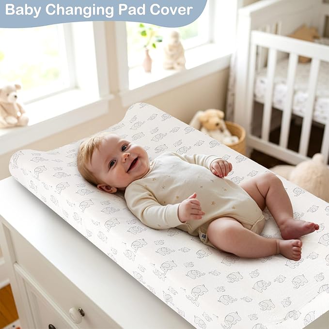 Basumee Muslin Changing Pad Cover Waterproof 2 Pack Baby Changing Table Covers for Boys and Girls Soft Breathable Nursery Diaper Change Table Cover Pad Fits 32"x16", Blue