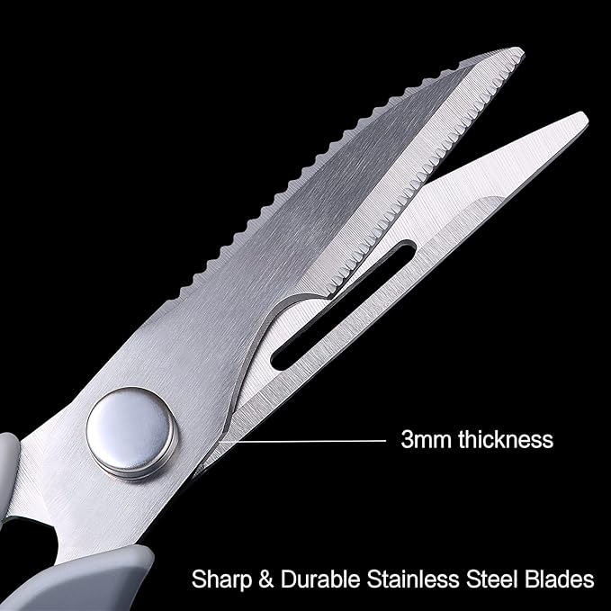 Kitchen Scissors for Food Heavy Duty, All Purpose Kitchen Shears that Come Apart Dishwasher Safe, Sharp Stainless Steel Cooking Scissors for Meat, Poultry, Fish (Grey)