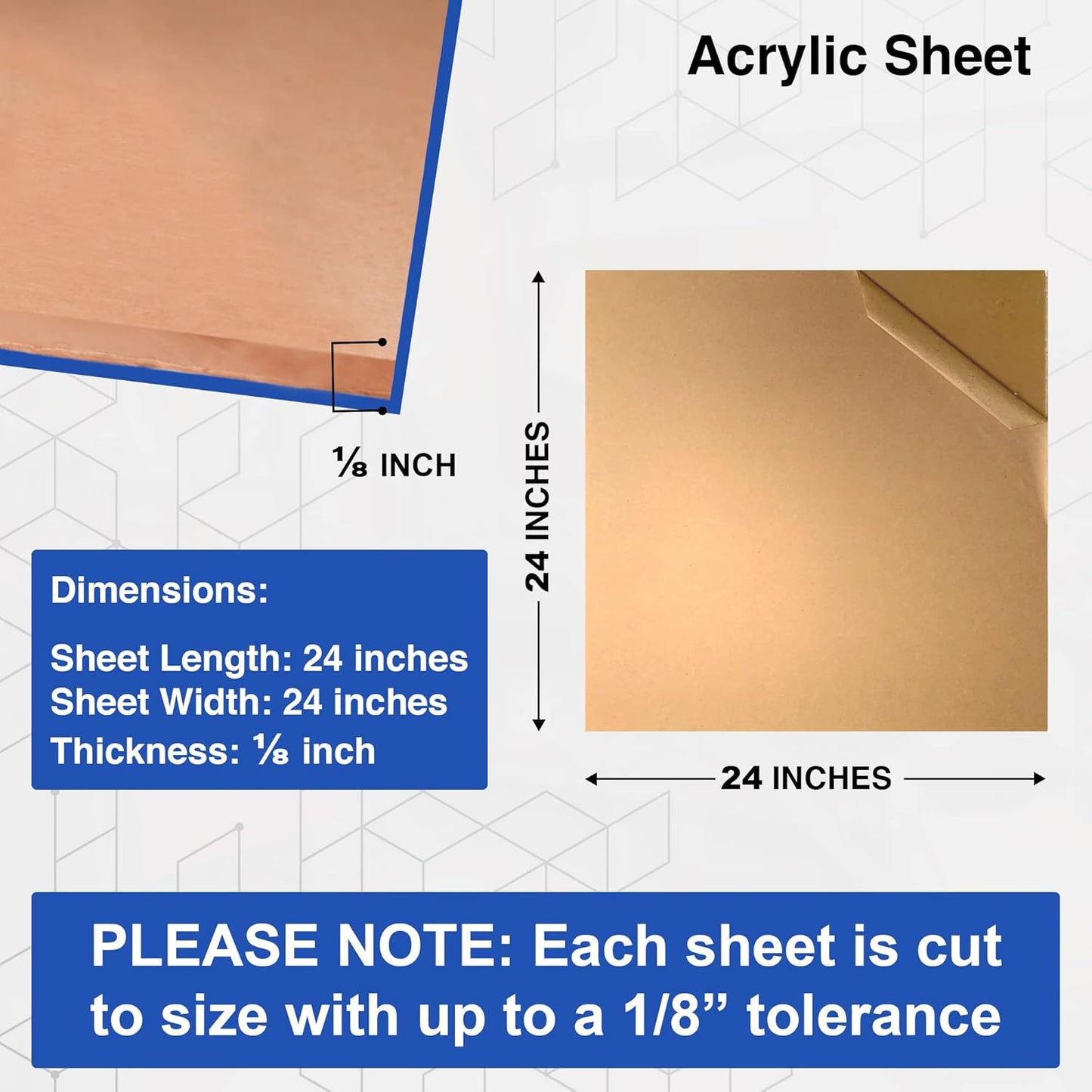 Duco USA-Made Clear Cast Acrylic Sheet 1/8 Inch Thick 24" x 24" - 8 Pack of Transparent Plexiglass Sheet - Lightweight Acrylic Board for Window Replacements, Displays, Signs, and More