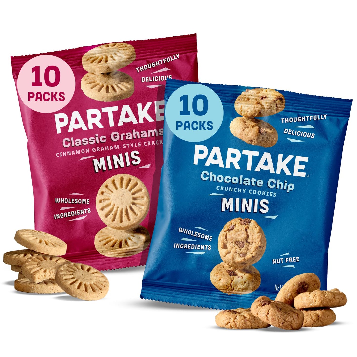 Gluten Free Partake Crunchy Chocolate Chip Cookies + Classic Graham Crackers Variety Pack - Vegan - Free From the Top 9 Allergen