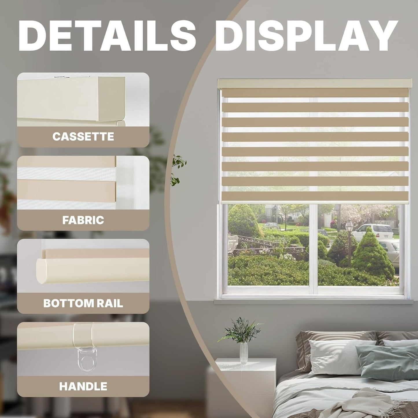 HESTIA Cordless Zebra Blinds Light Filtering Roller Shades UV Blocking Blackout Privacy Indoor Window Shades for Home Office Day and Night, Beige,39" W x 48" H