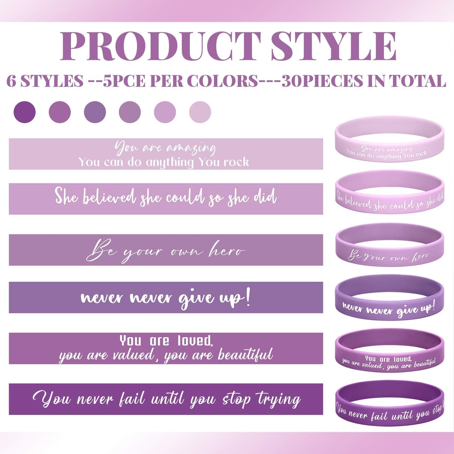 Sasylvia 30 Pcs Motivational Quote Rubber Wristbands Inspirational Silicone Bracelets Stretch Unisex Wristbands for Women Men Gr