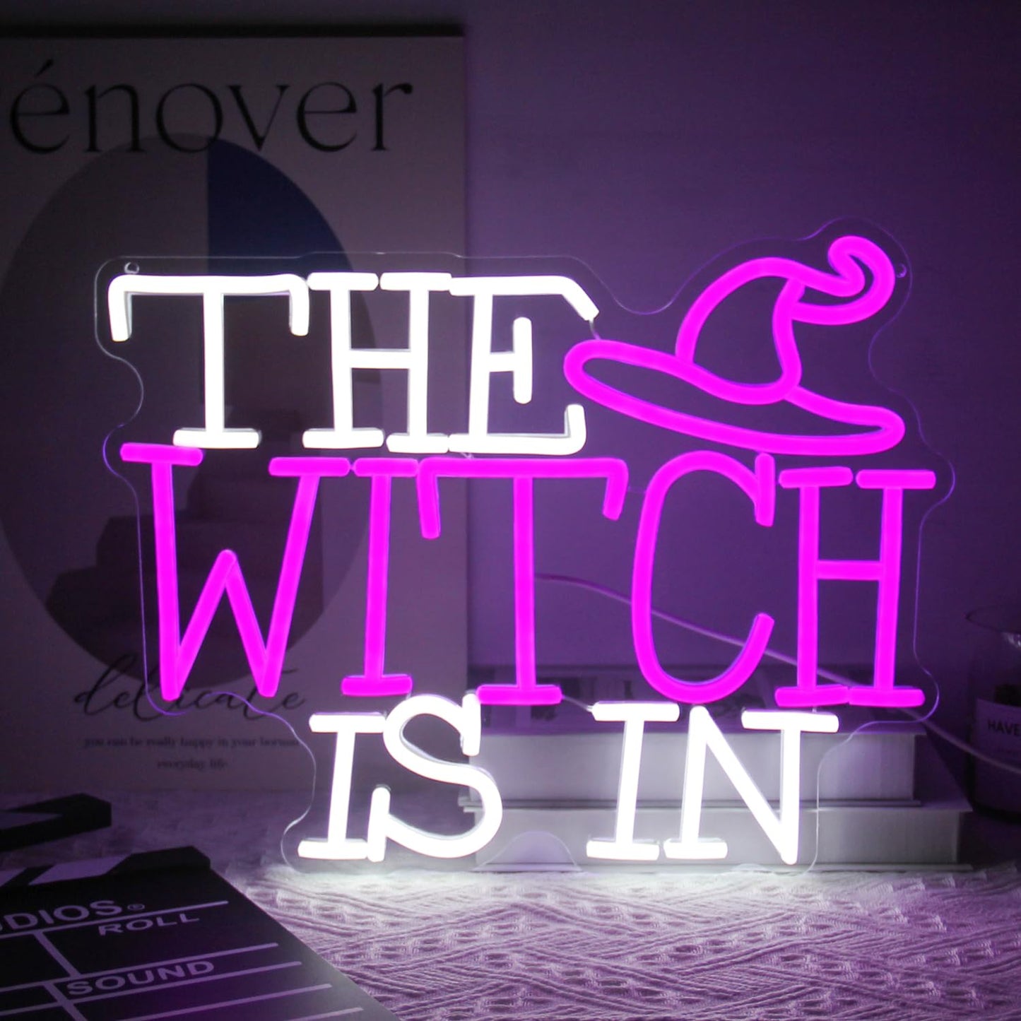 Kullneon Witch Hat Neon Light - Dimmable LED Sign for Halloween Decor - Purple/White - Model YL-Witch In