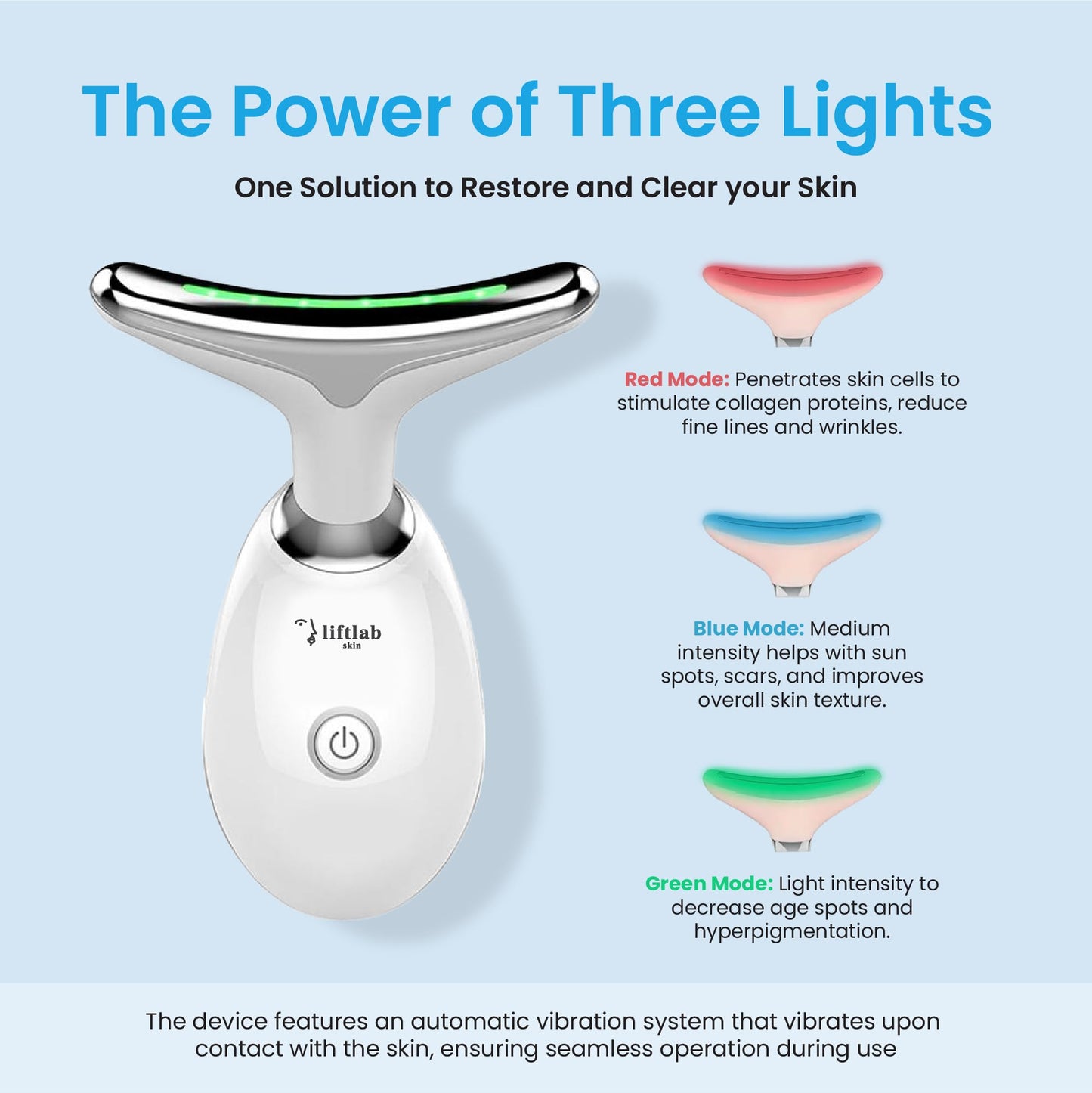 LiftLab Skin Sculptor - 3-in-1 LED Light Facial and Neck Massager - Rejuvenation, Relaxation & Firmness - Red, Blue & Green Ligh
