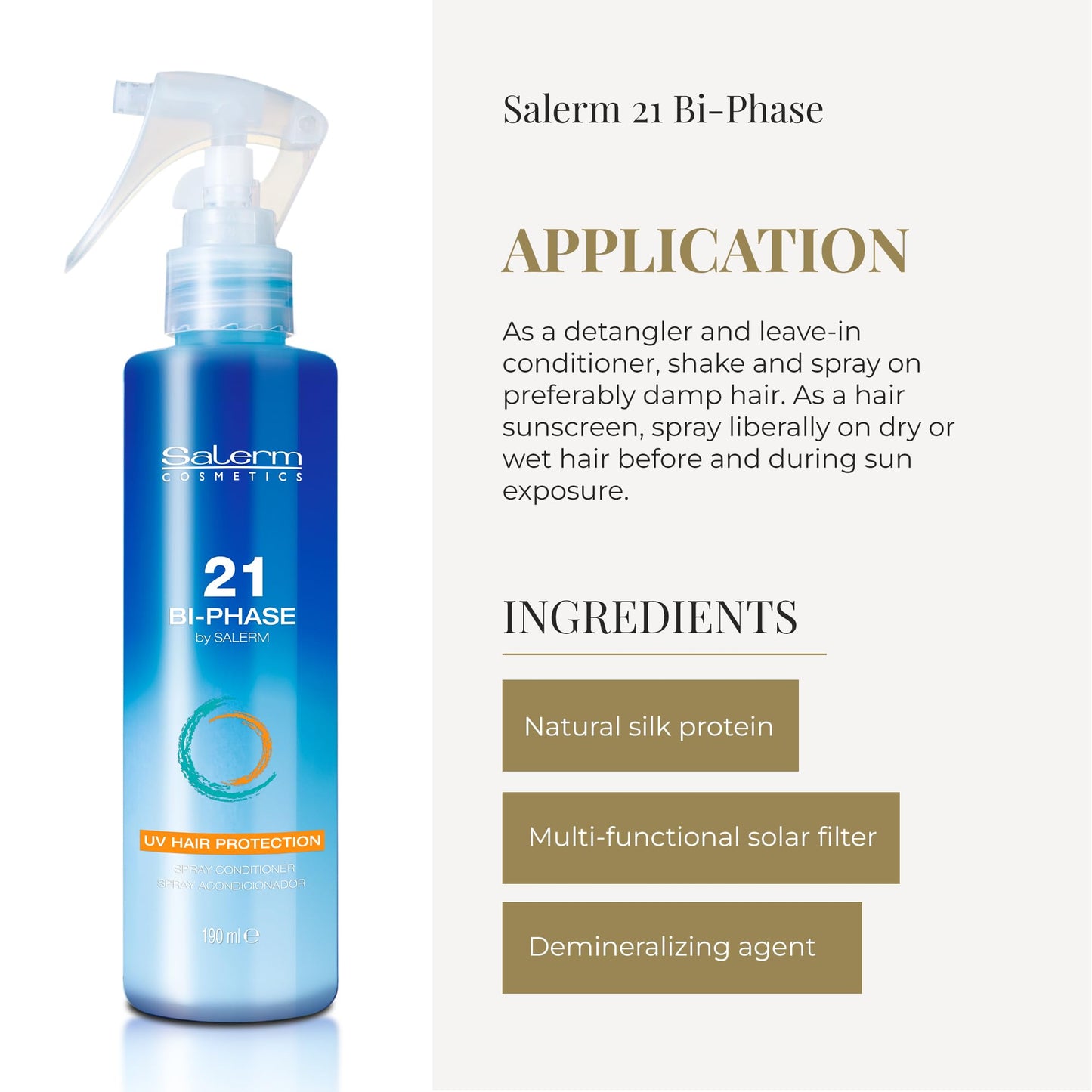 SALERM - Biphase Conditioner 21 Biphase - 190 ml - Leave-In Conditioner - Protects Hair Against Sun, Chlorine, and Salt - Detang