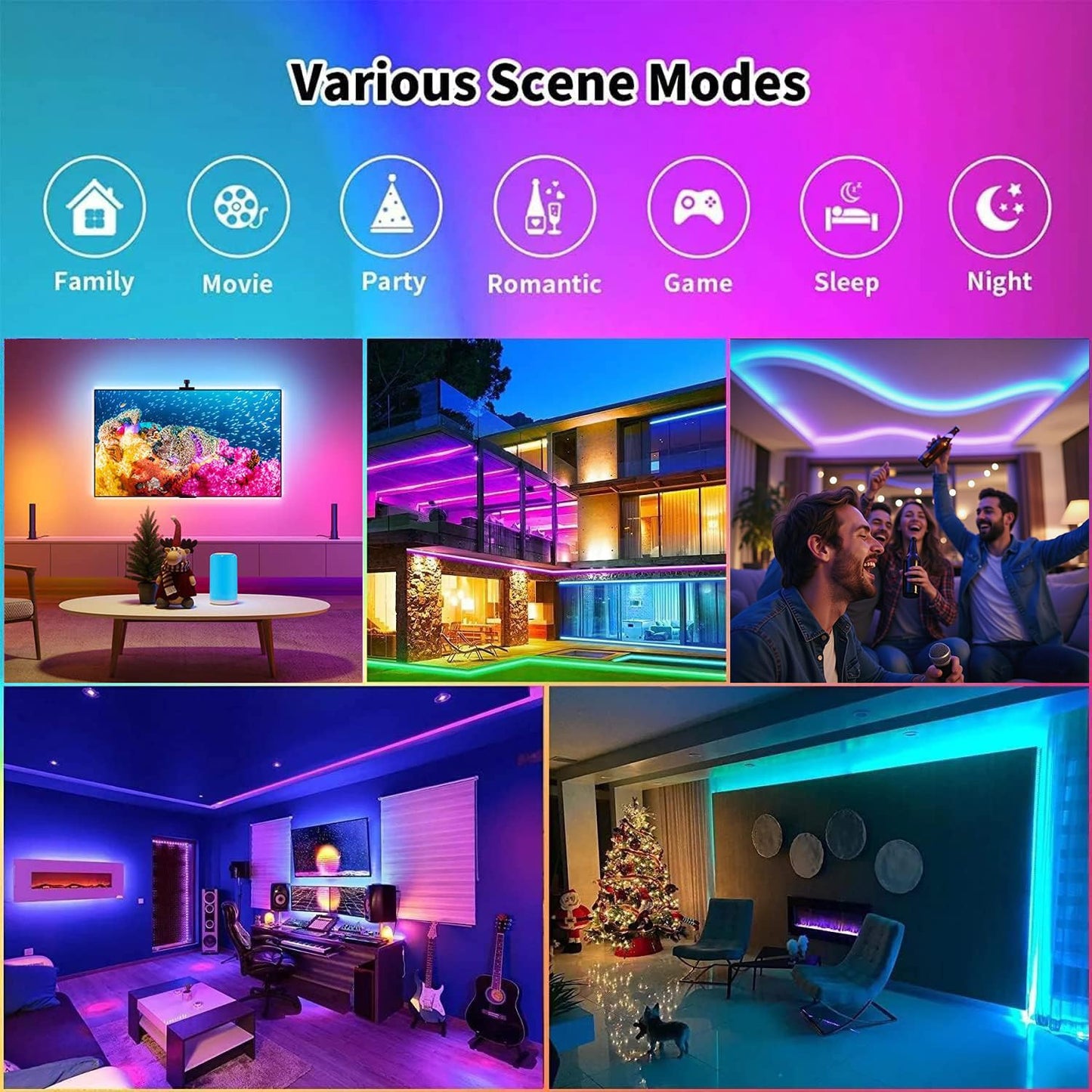 CHARKEE LED Strip Lights 130ft, Dimmable RGB Color Changing, Bluetooth, Flexible for Bedroom, Multicolor, Model BCH55NW18D2P