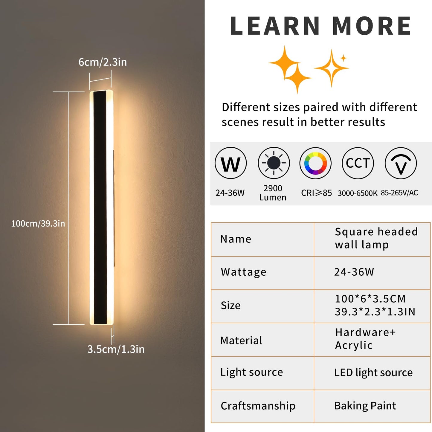 Mikeru 2Pack 39Inch Outdoor Wall Light Fixtures  10%-100% Dimmable Outdoor Wall Lights Exterior Front Porch Light 3000-6000K Wall Mounted Led Lighting For Basement  Shop Garage Lighting