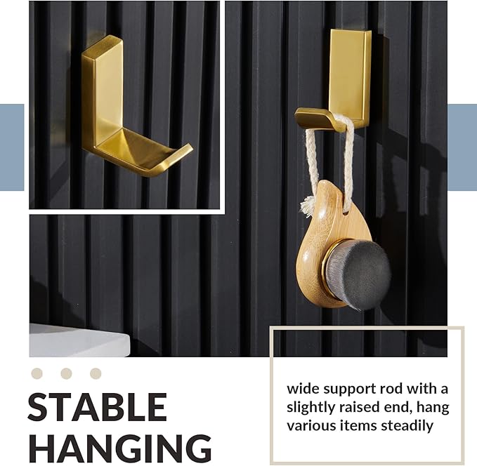 APLusee Brushed Gold Bathroom Towel Hooks 2 Pack, 304 Stainless Steel Robe Hooks for Bathroom Kitchen Garage, Wall Mounted
