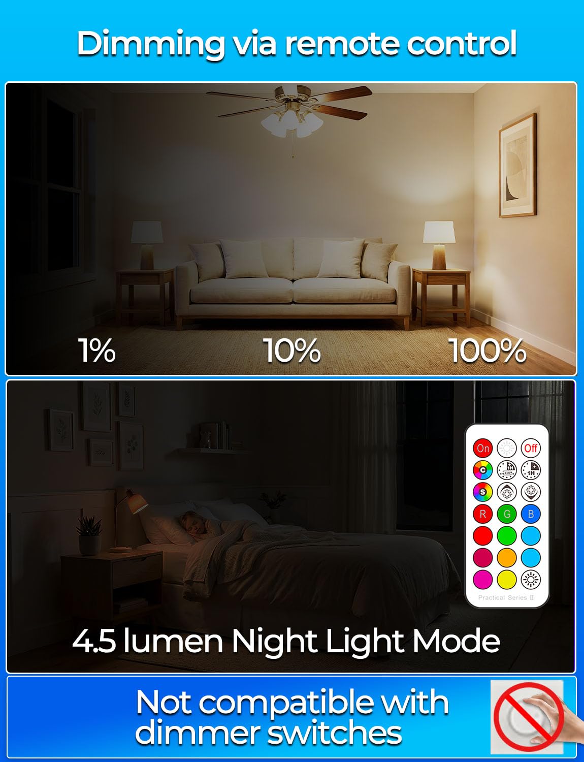 ILC RGB LED Color Changing Light Bulb, 40W Equivalent, 450LM, 2700K Warm White 5W E26 Screw Base RGBW, Flood Light Bulb- 12 Color Choices - Timing Infrared Remote Control (4 Pack)