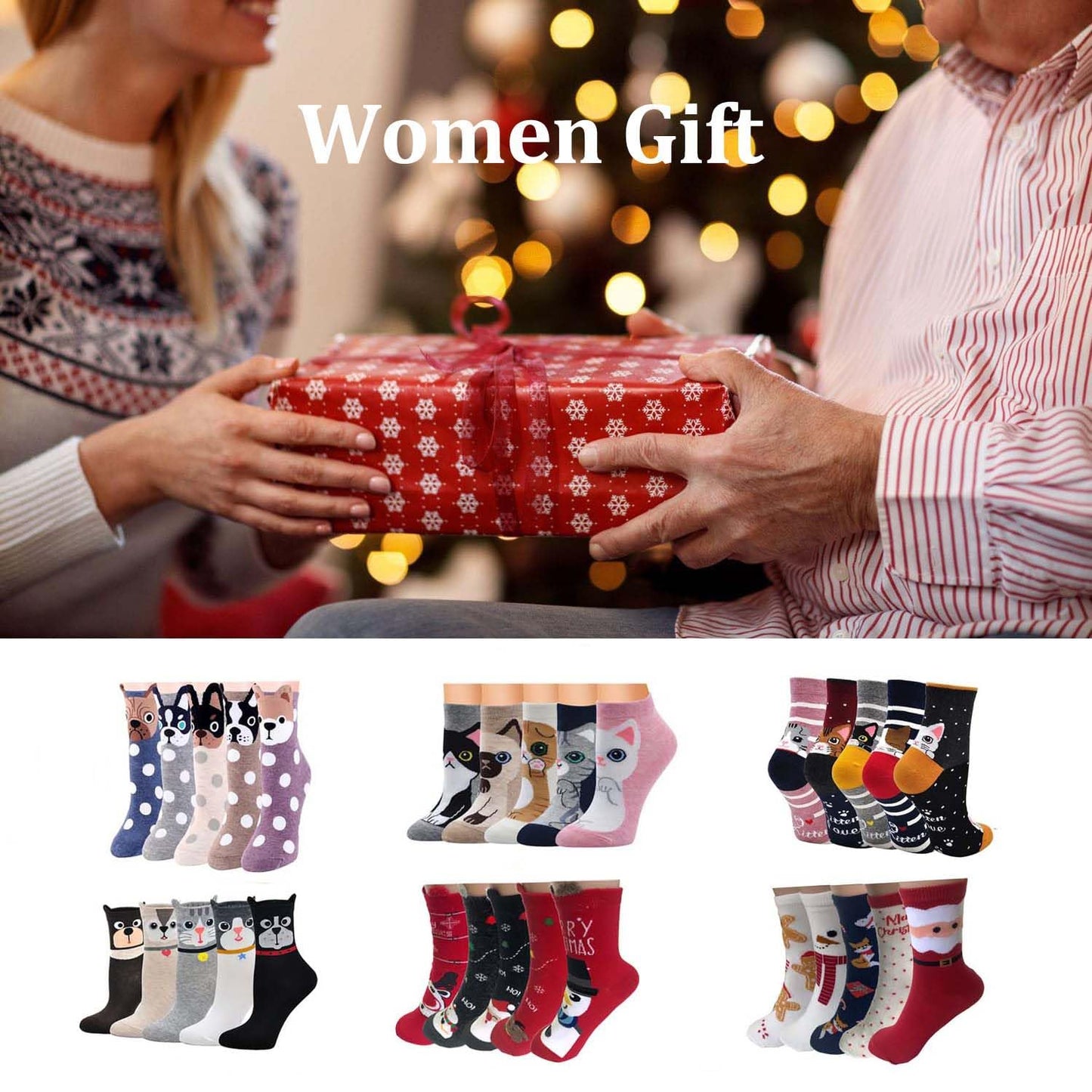 HABUAETY Women Cat Dog Socks Girls Animal Sox Fun Funny Kitty Doggie Ankle Sock Adult Ladies Gift 5 Pairs